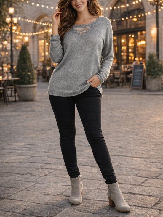 Lane Bryant Sweaters - ✨2/$20 Lane Bryant Slashed Metallic Gray V-neck Lightweight Sweater LS HW9199